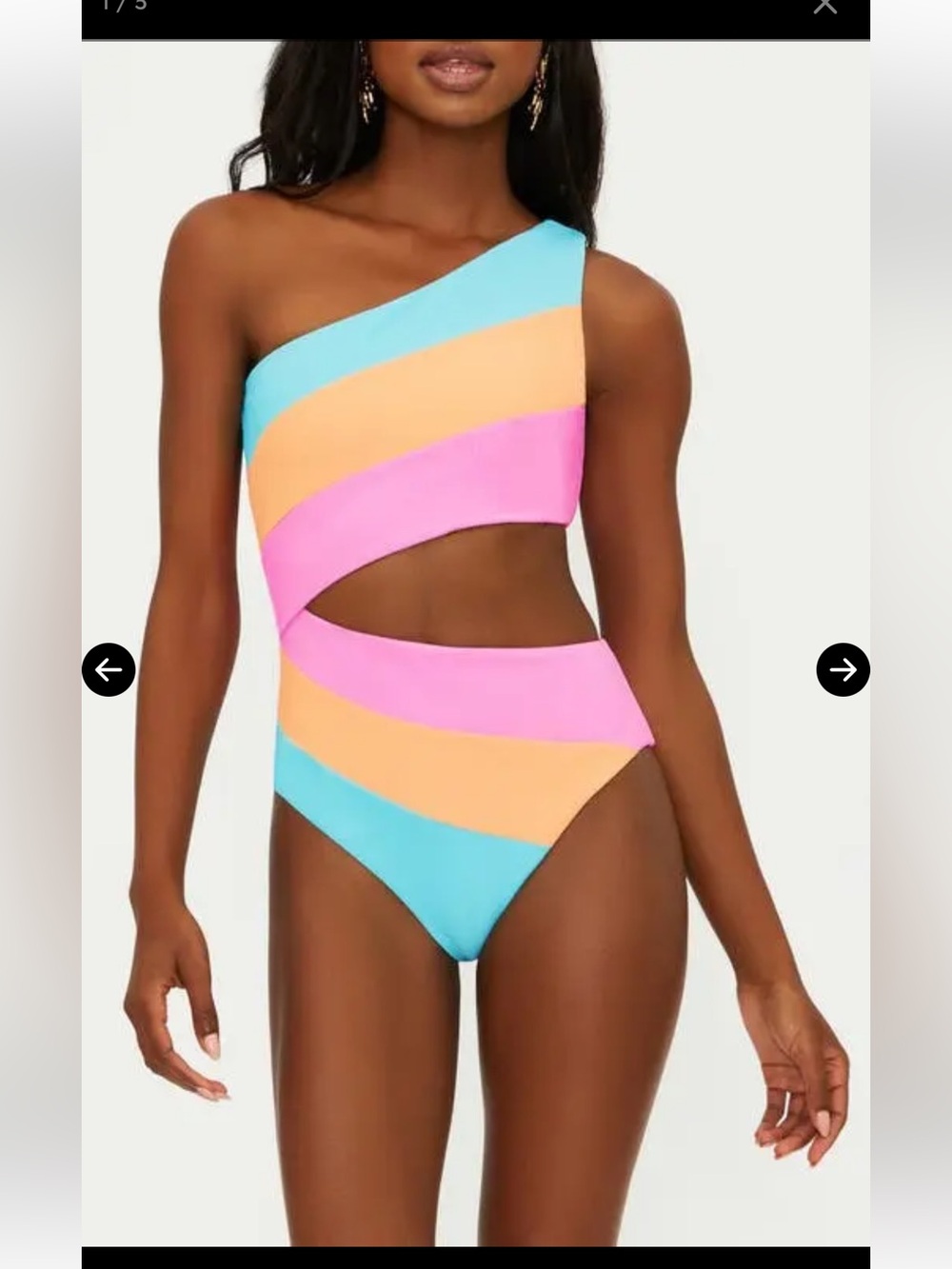 Beach Riot One-Shoulder Cutout One-Piece Swimsuit in Aqua, Peach & Pink